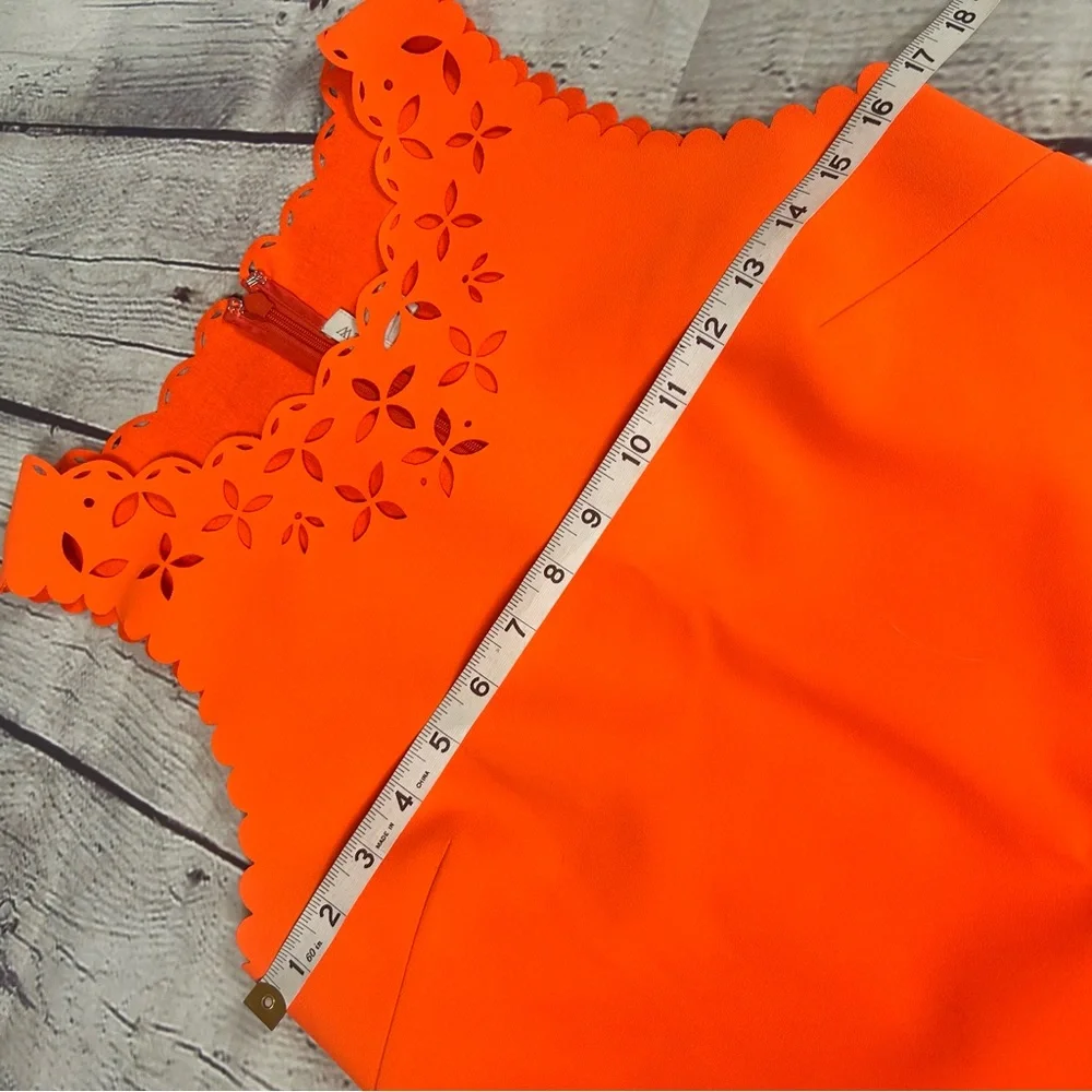 J. Crew bright orange shift dress laser cut